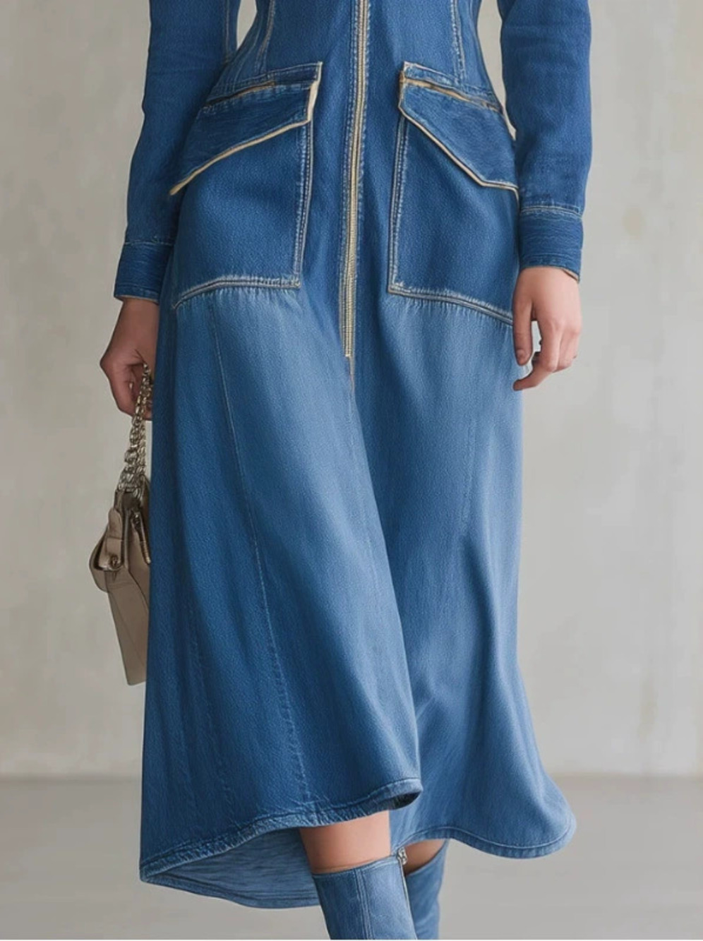 H&M Fashion Casual Blue Denim Maxi Skirt for Women